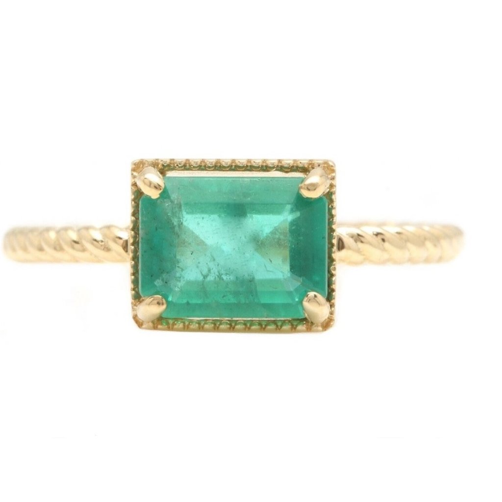 1.18 Carats Natural Emerald 14k Solid Yellow Gold Ring